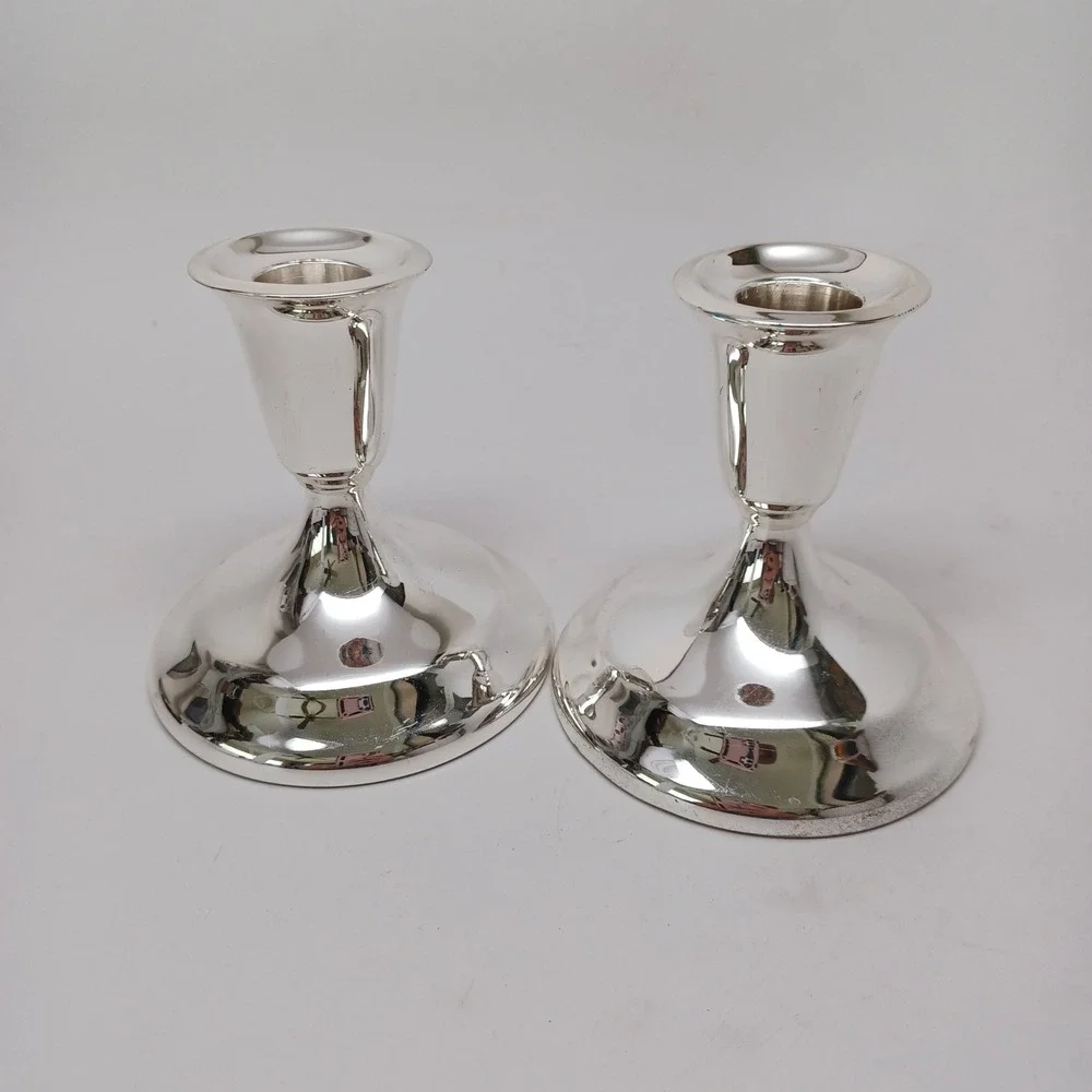 Vintage Silver Tone Weighted Trumpet Candlestick Holders Set of 2 Classic Decor